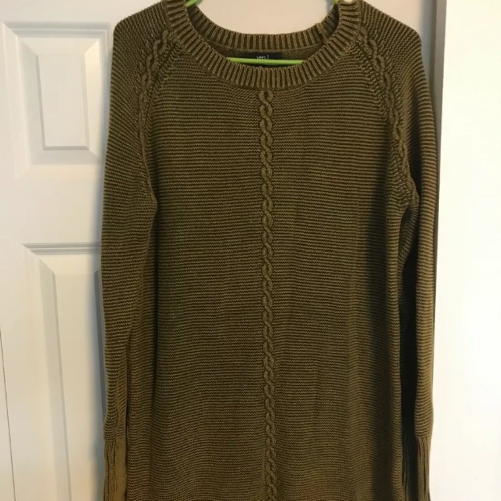 Olive Green Acid Wash Tunic Sweater Braiding